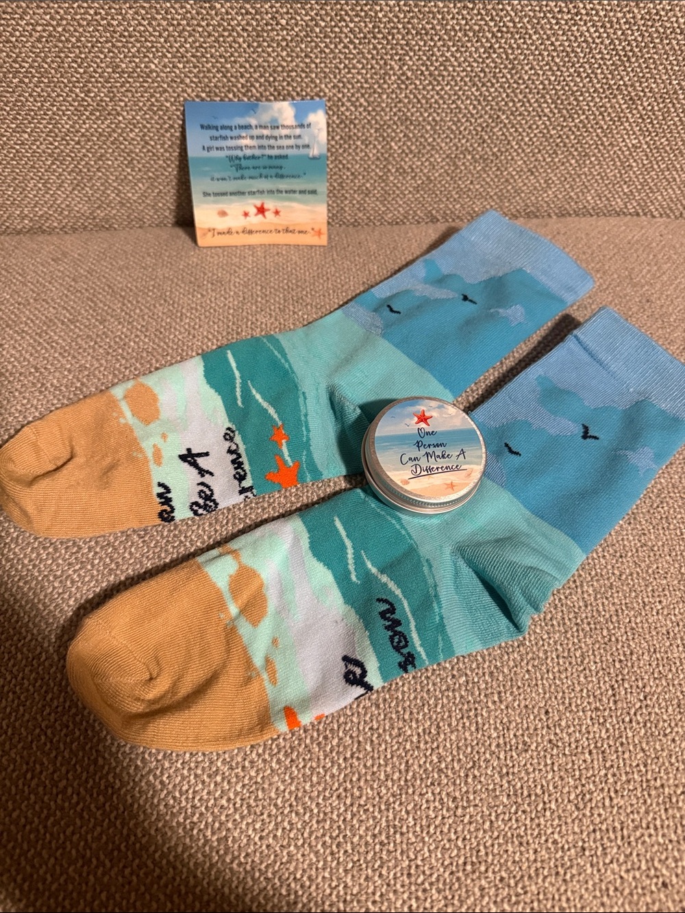 One Person Can Make A Difference Beach Crew Socks and mini candle - Picture 2 of 2